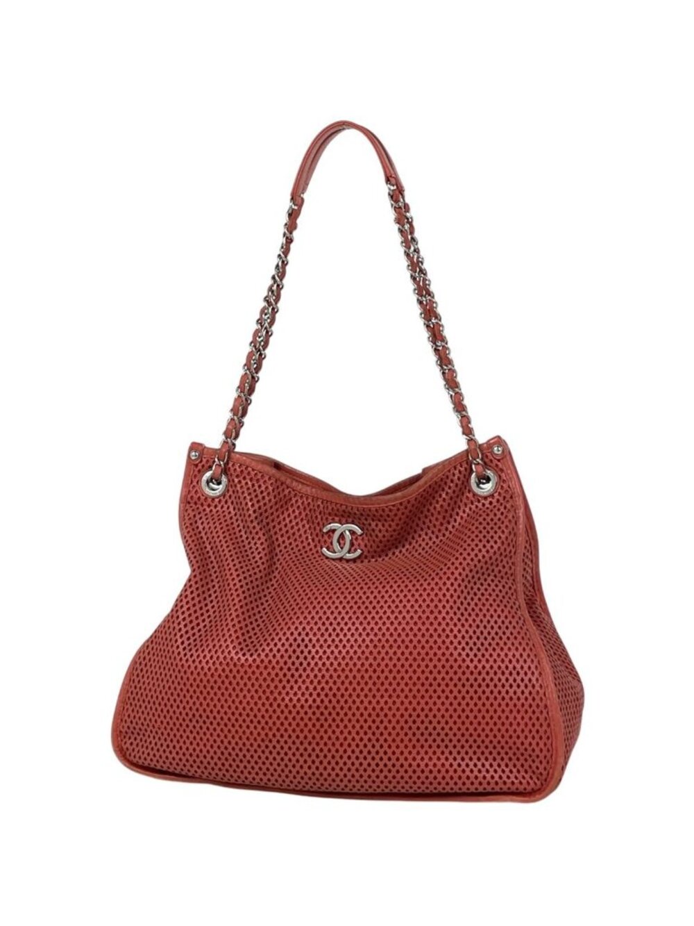 Chanel CC Logo Chain Shoulder Bag French Viera Perforated Leather Orange